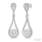 1 ctw Loop Dangler Round Cut Diamond Lovebright Hanging Earrings in 14K White Gold